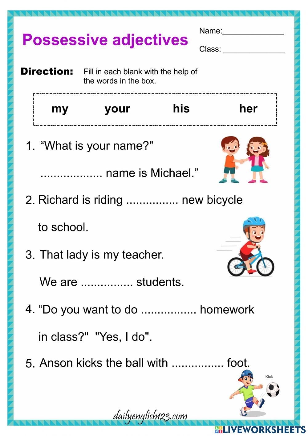 Possessive Adjective 1 Worksheet Artofit