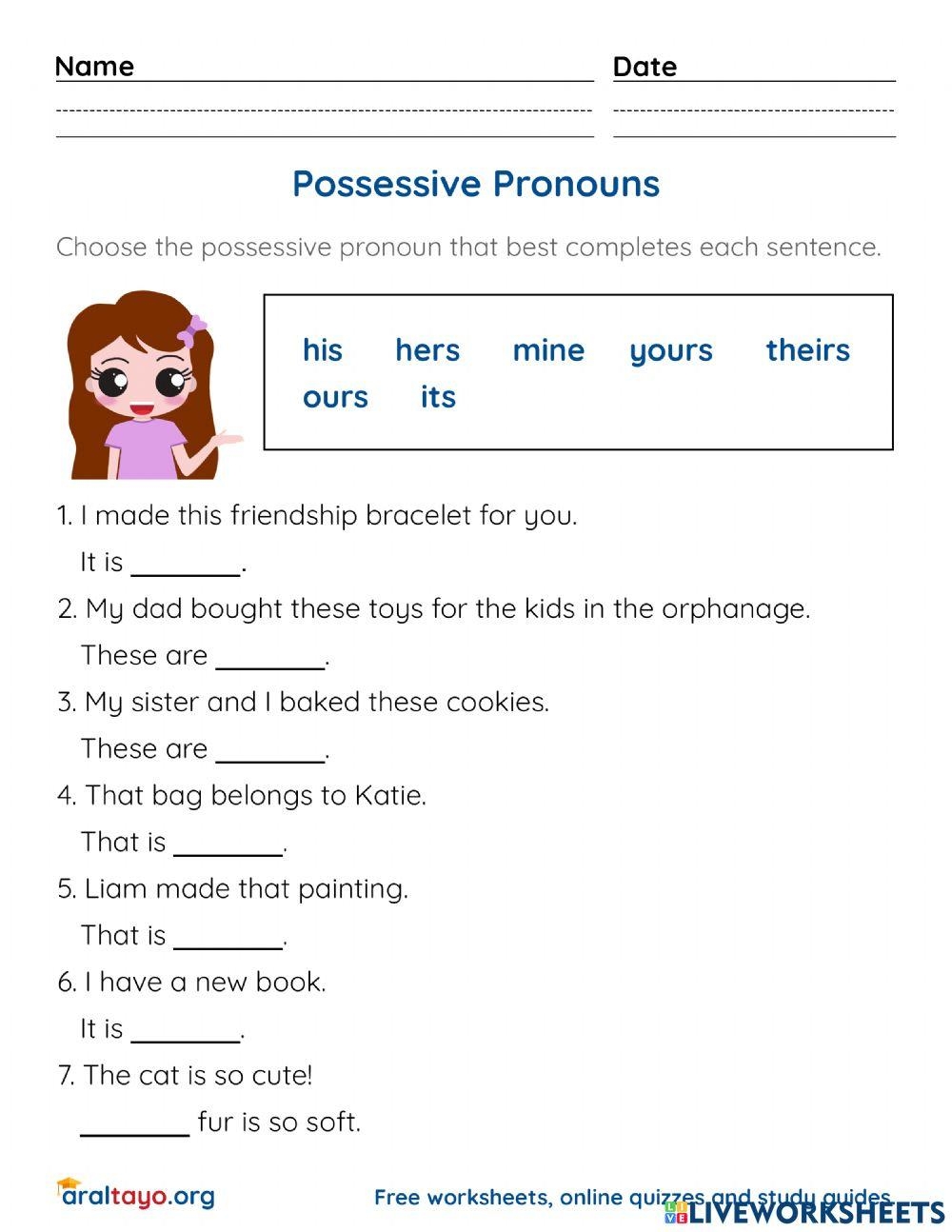 Possessive Pronouns Worksheet Digital Worksheets Library