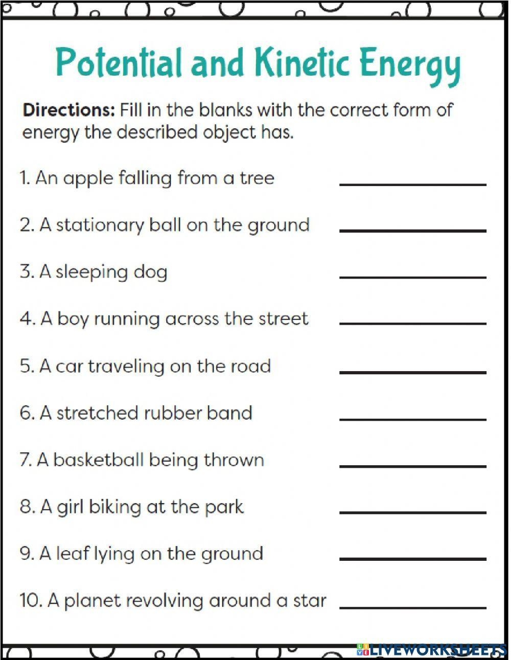 Potential And Kinetic Energy Worksheet Education Worksheets