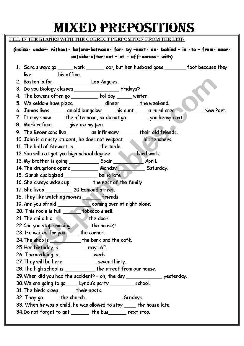 Preposition Combinations ESL Worksheet By Natdar 54 OFF