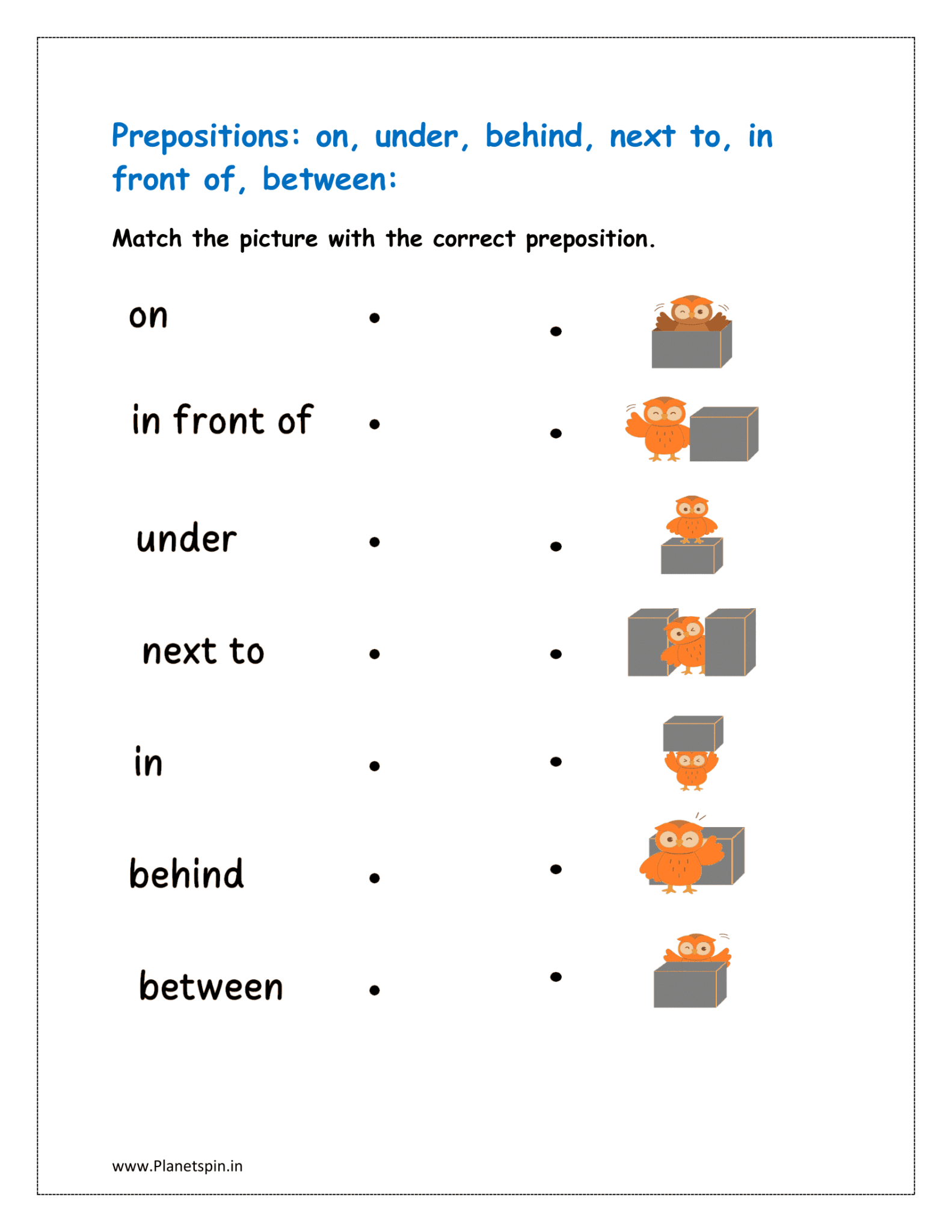 Preposition Worksheet For Class 1 Planetspin in
