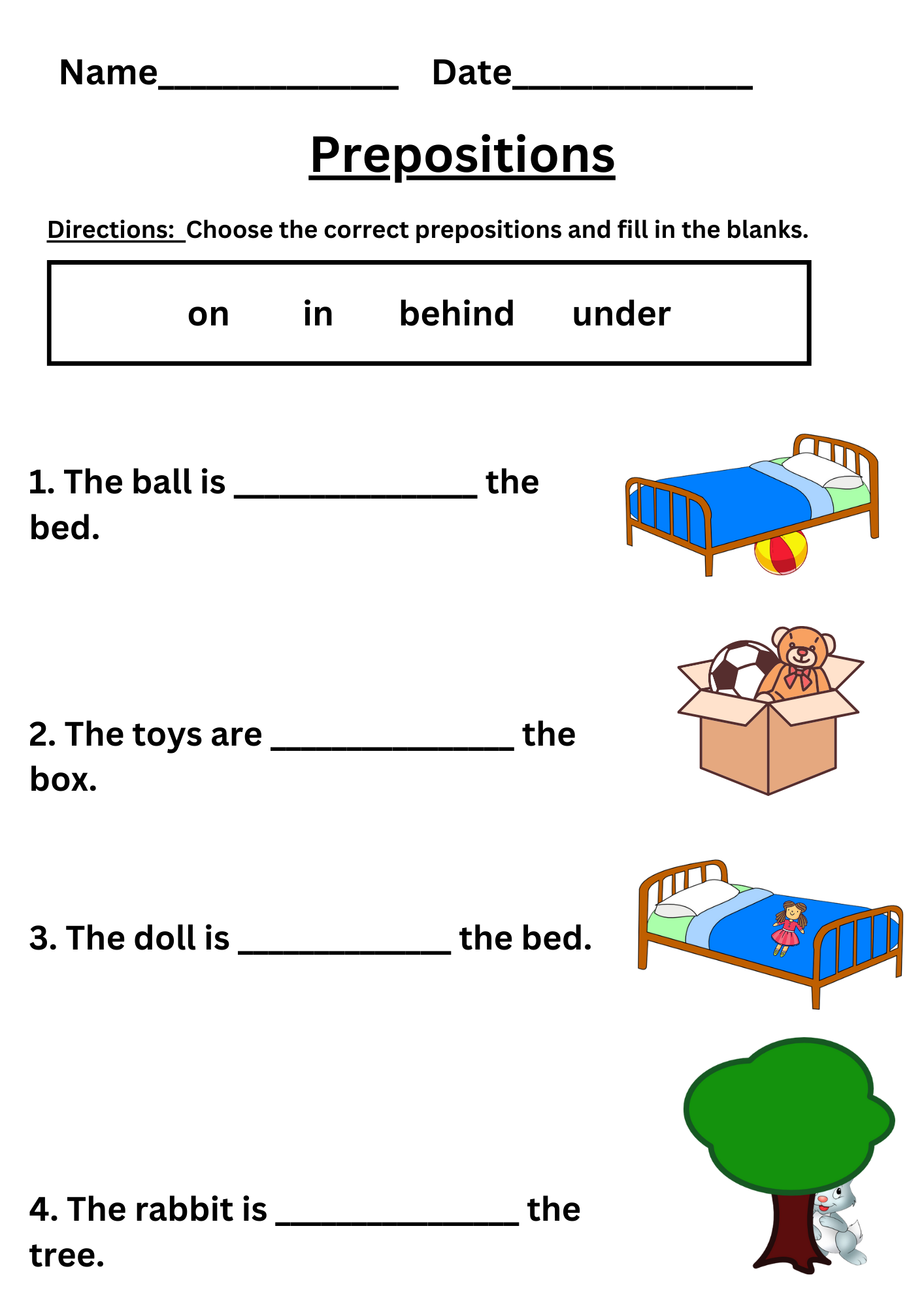 Preposition Worksheet For Kindergarten And Grade 1 Worksheets Library