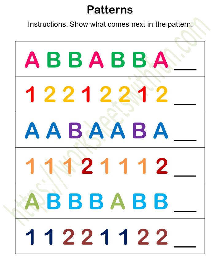 Preschool Number Patterns Worksheets