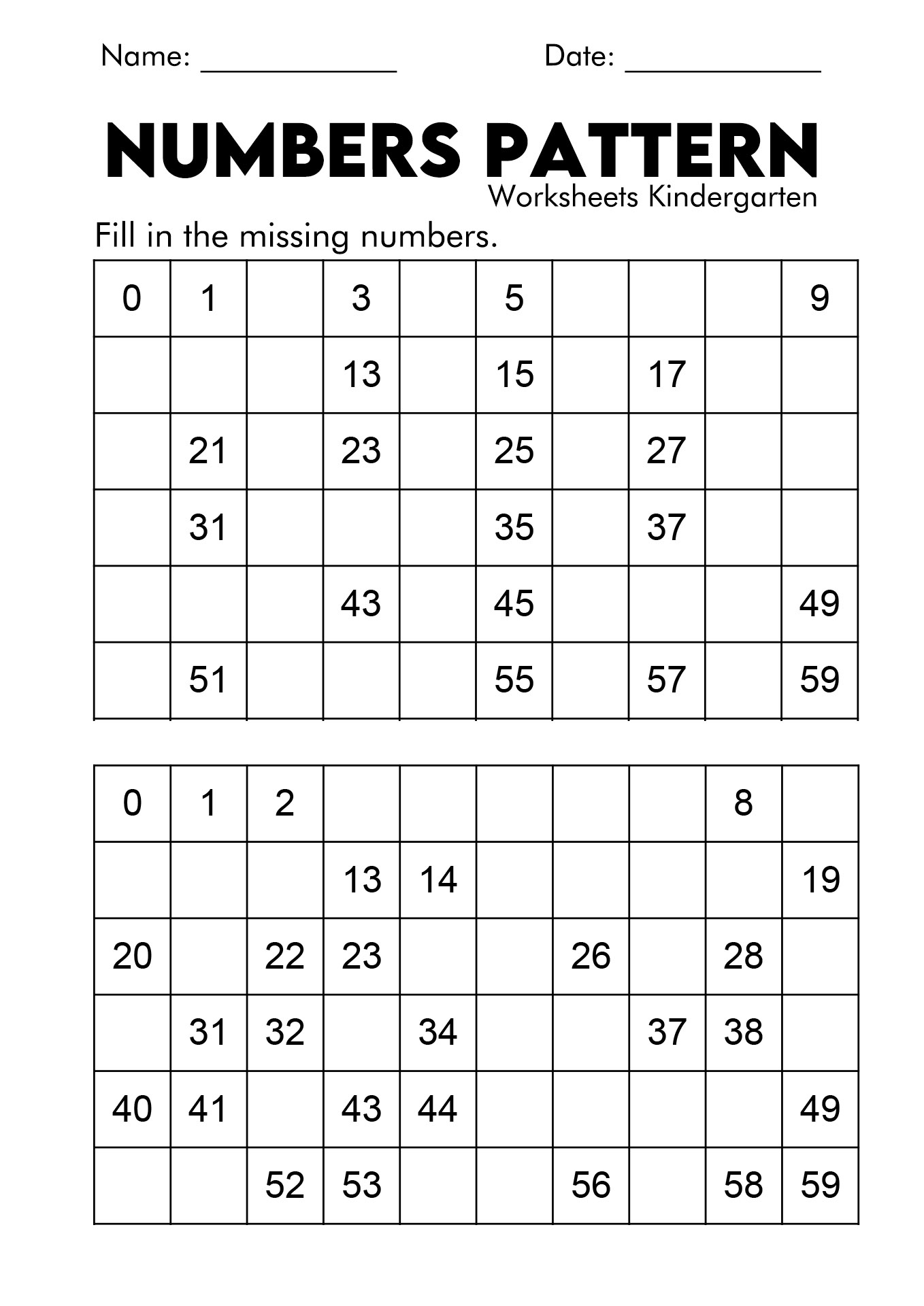 Preschool Number Patterns Worksheets