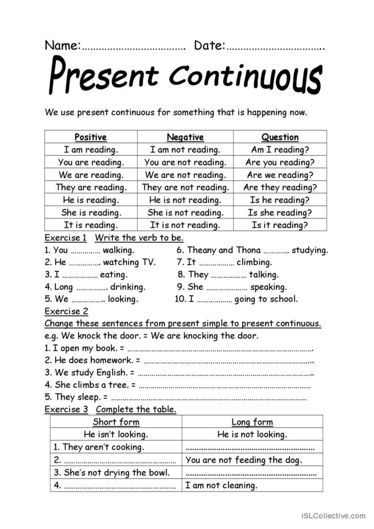 Present Continuous English ESL Worksheets Pdf Doc