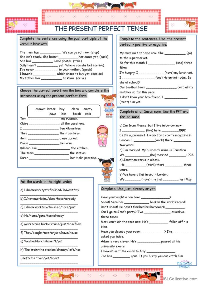 Present Perfect Tense Worksheet Free Printable Pixilateddesign