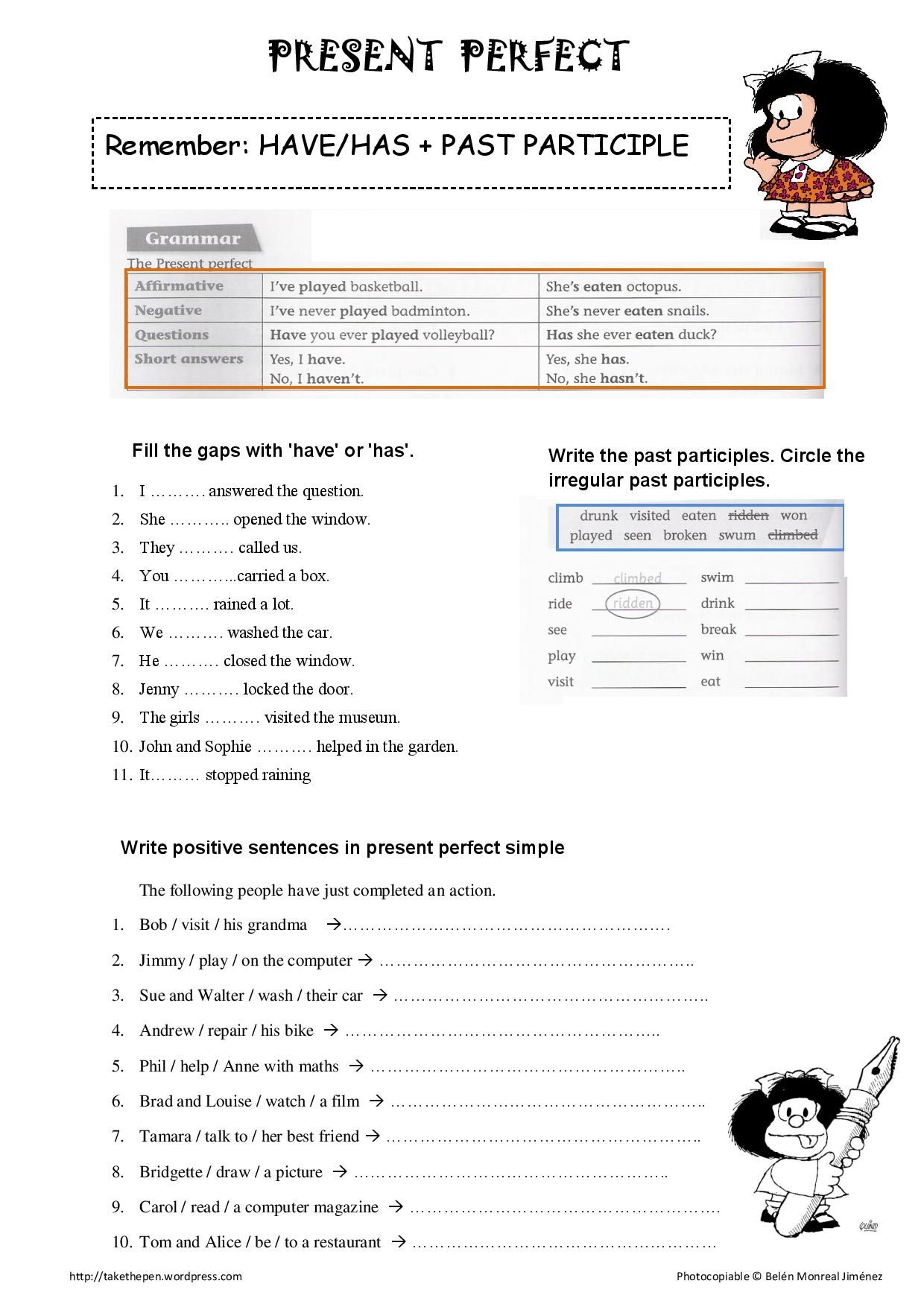 Present Perfect Tense Worksheet