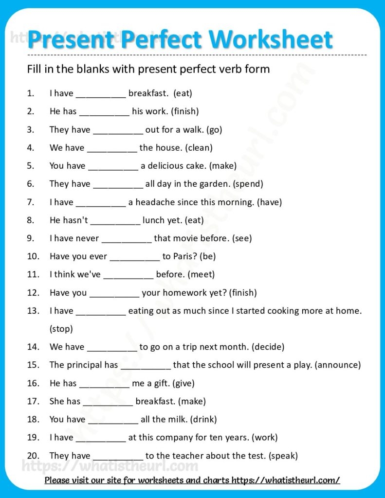 Present Perfect Worksheet 2 Your Home Teacher