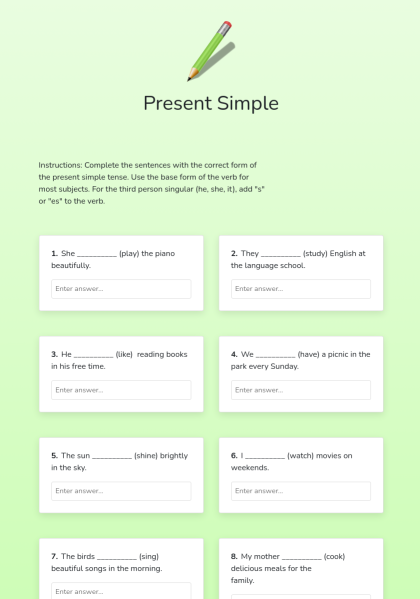Present Simple Interactive E Worksheet Quickworksheets