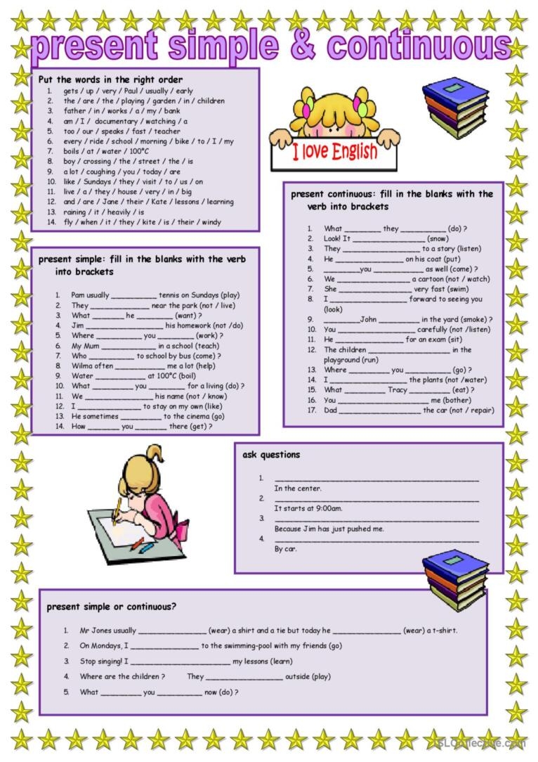 Present Simple Vs Present Continuous Exercises For Beginners Pdf
