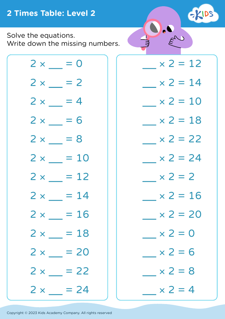 Pretty 2 Times Table Chart Print For Free many Colors Memozor 