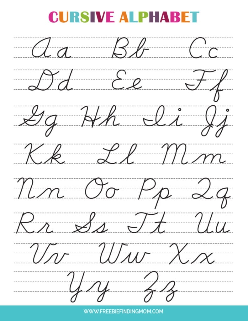 Printable Cursive Alphabet Chart PDF Upper And Lowercase Letters 