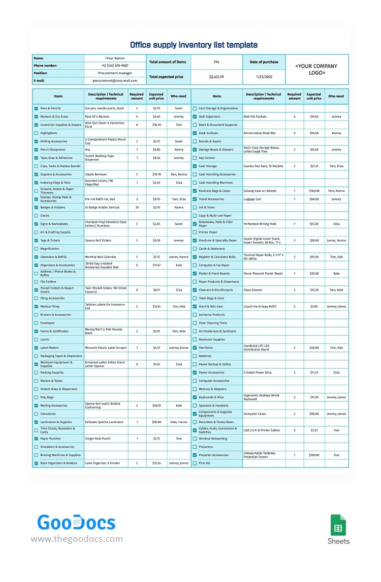 Printable Free Office Supply Inventory List Template Vrogue co