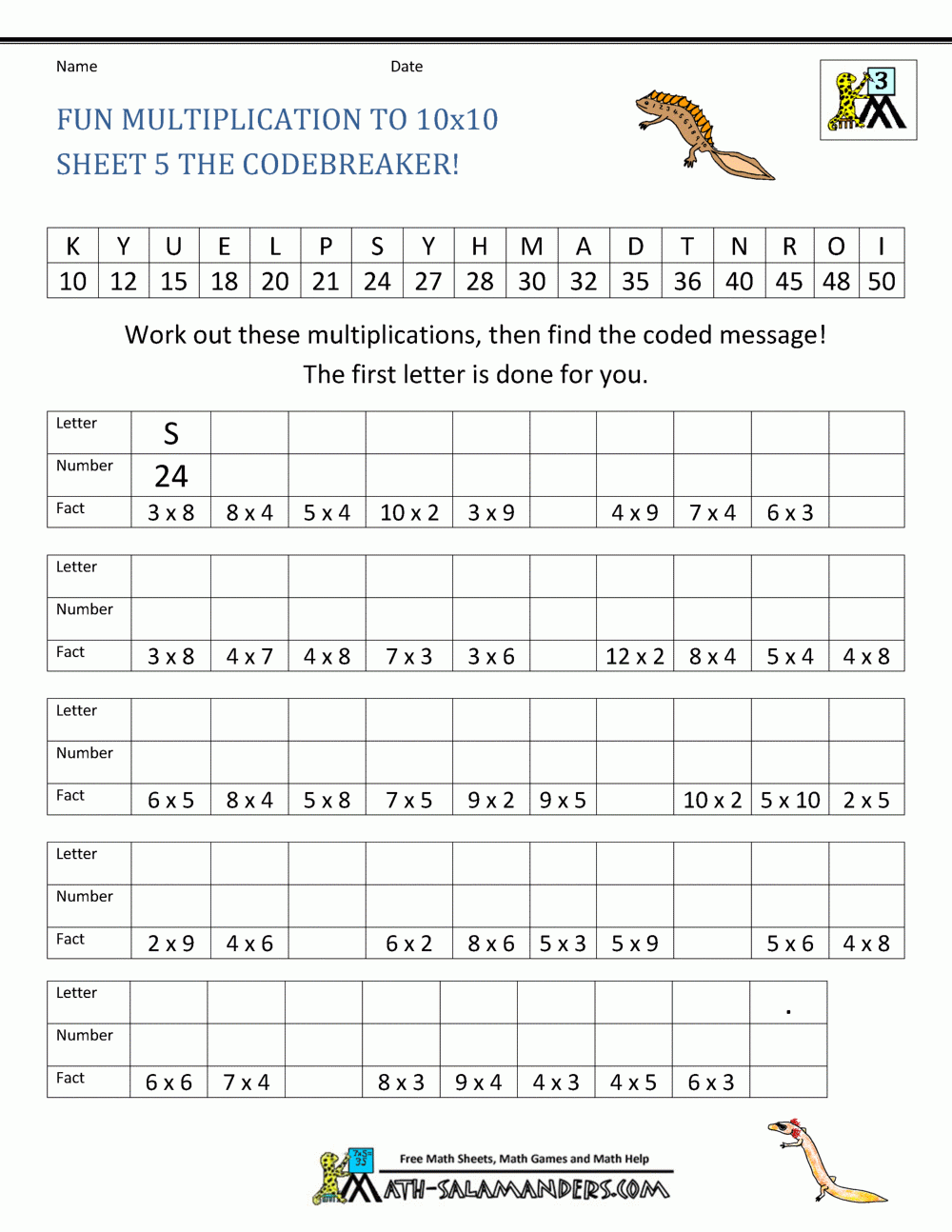 Printable Multiplication Facts Worksheets