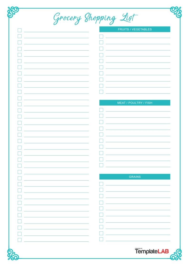 Printable Shopping List Template Free