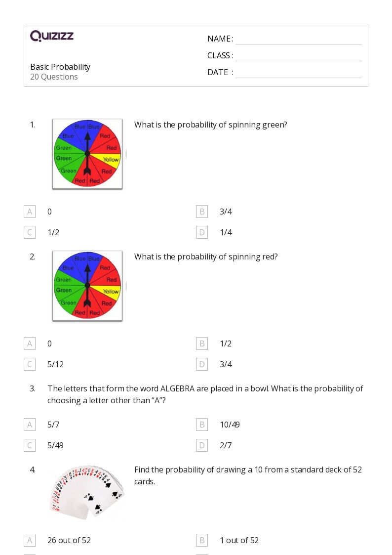 Probability Worksheets Worksheets Library