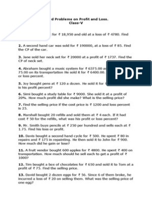 Profit And Loss PDF Worksheets Library