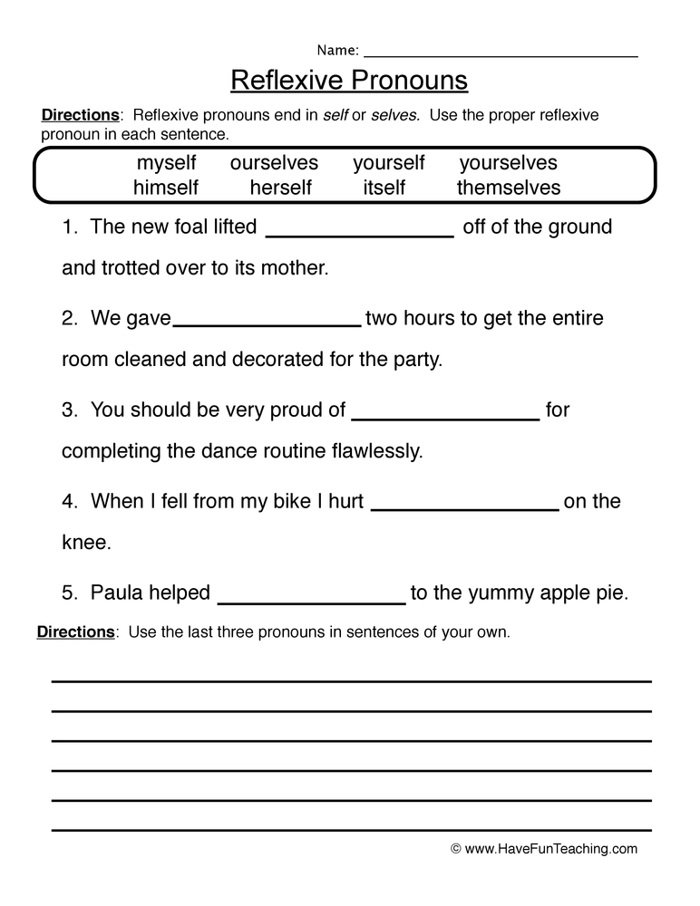 Pronoun Worksheet 4 Reflexive Pronouns Have Fun Teaching