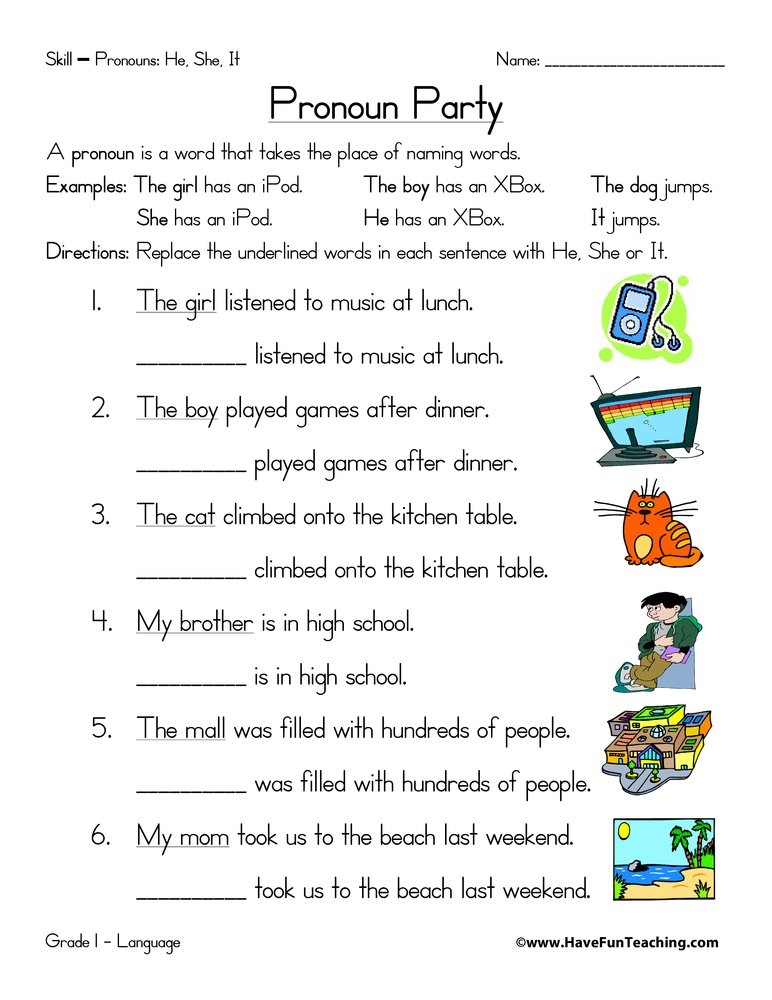 Pronoun Worksheet Worksheets Library