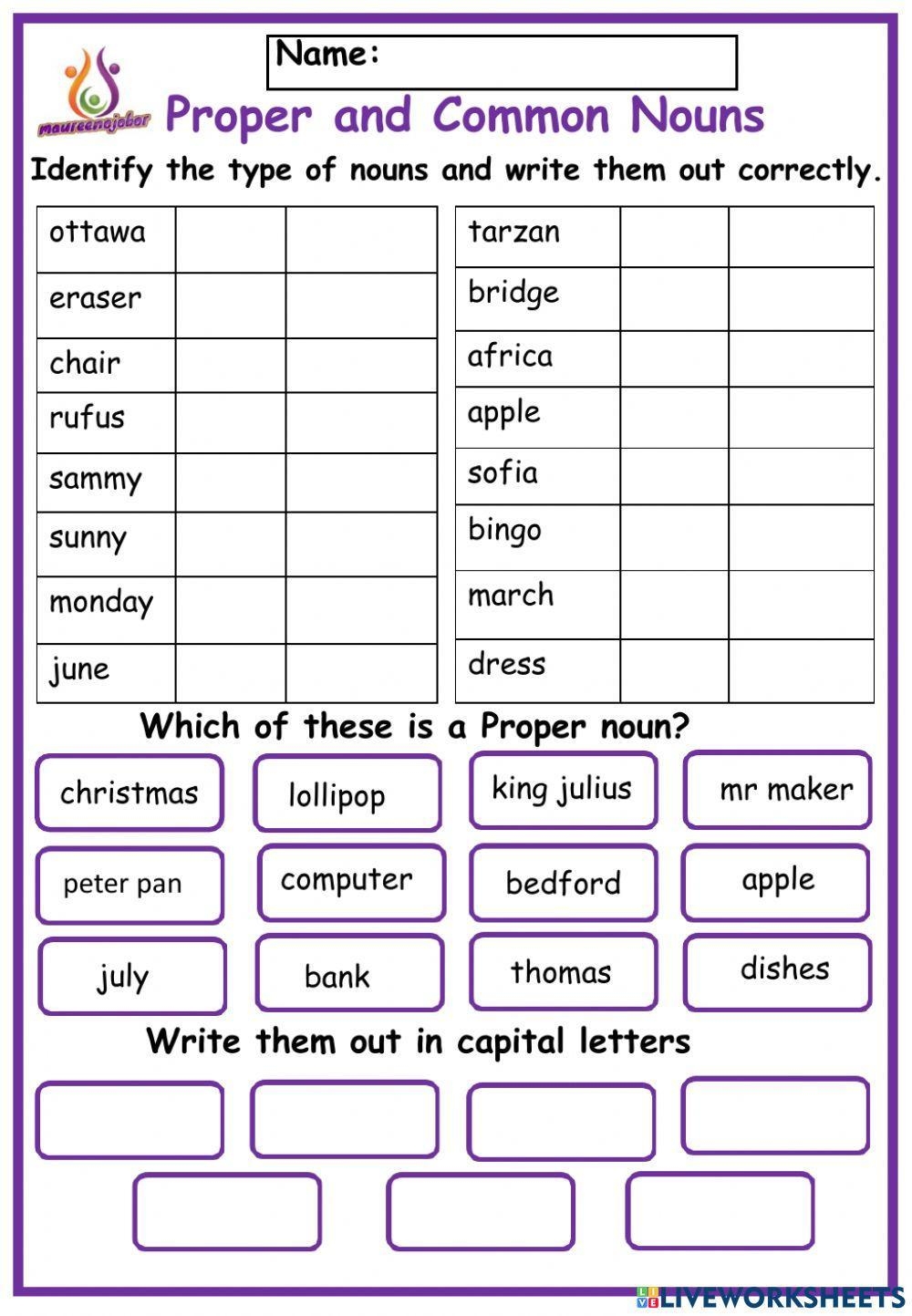 Proper And Common Nouns Online Activity For Grade 2 Live Worksheets 