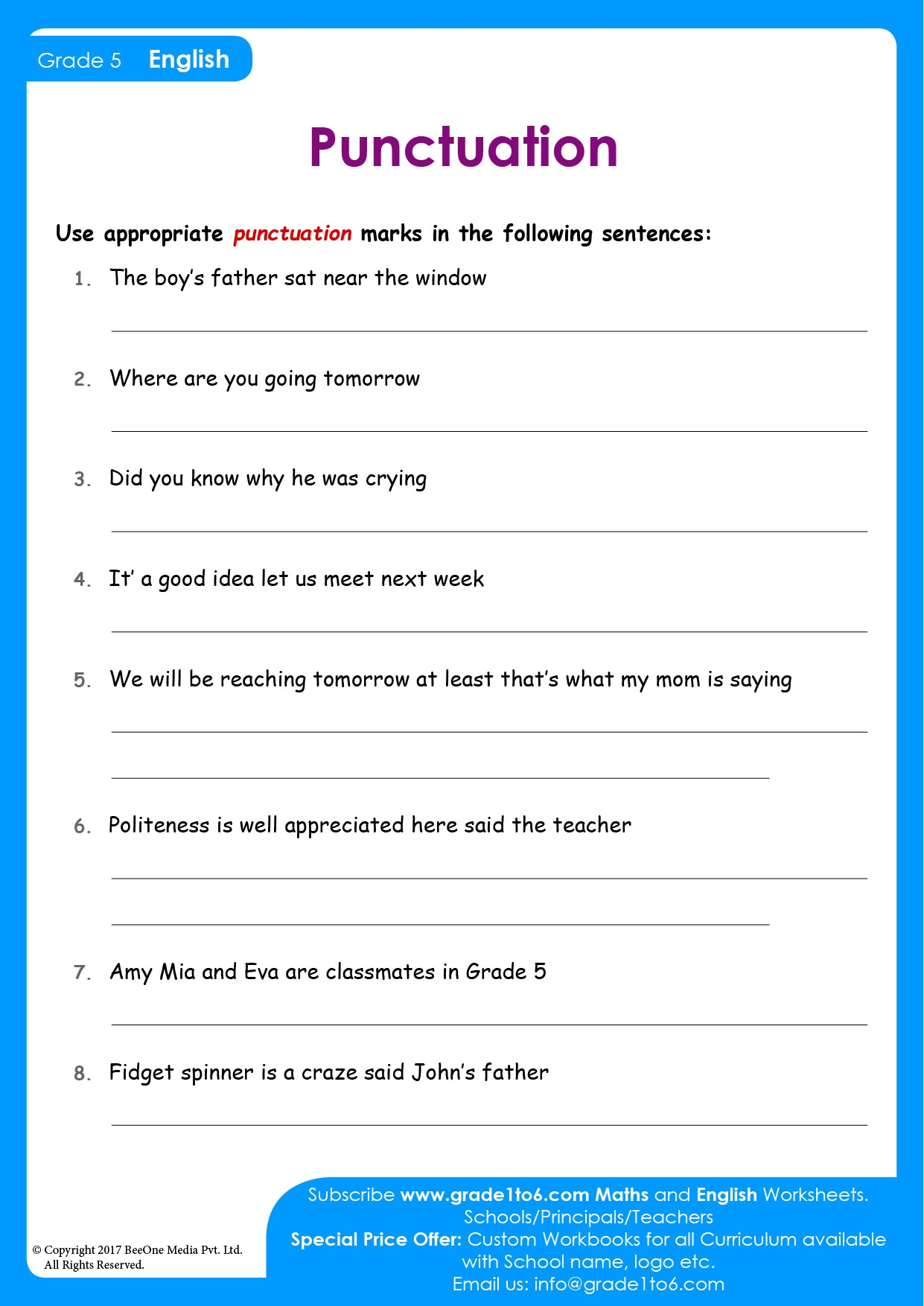 Punctuation Worksheets For Class 5 CBSE Grade1to6 Worksheets 