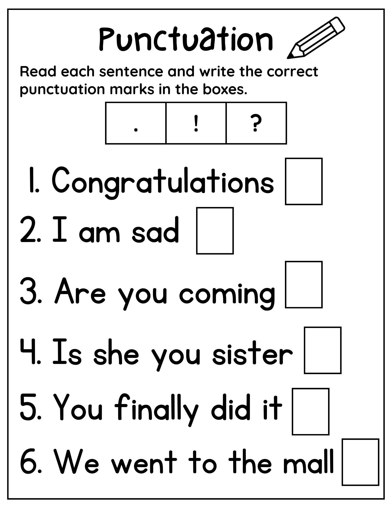 Punctuation Worksheets