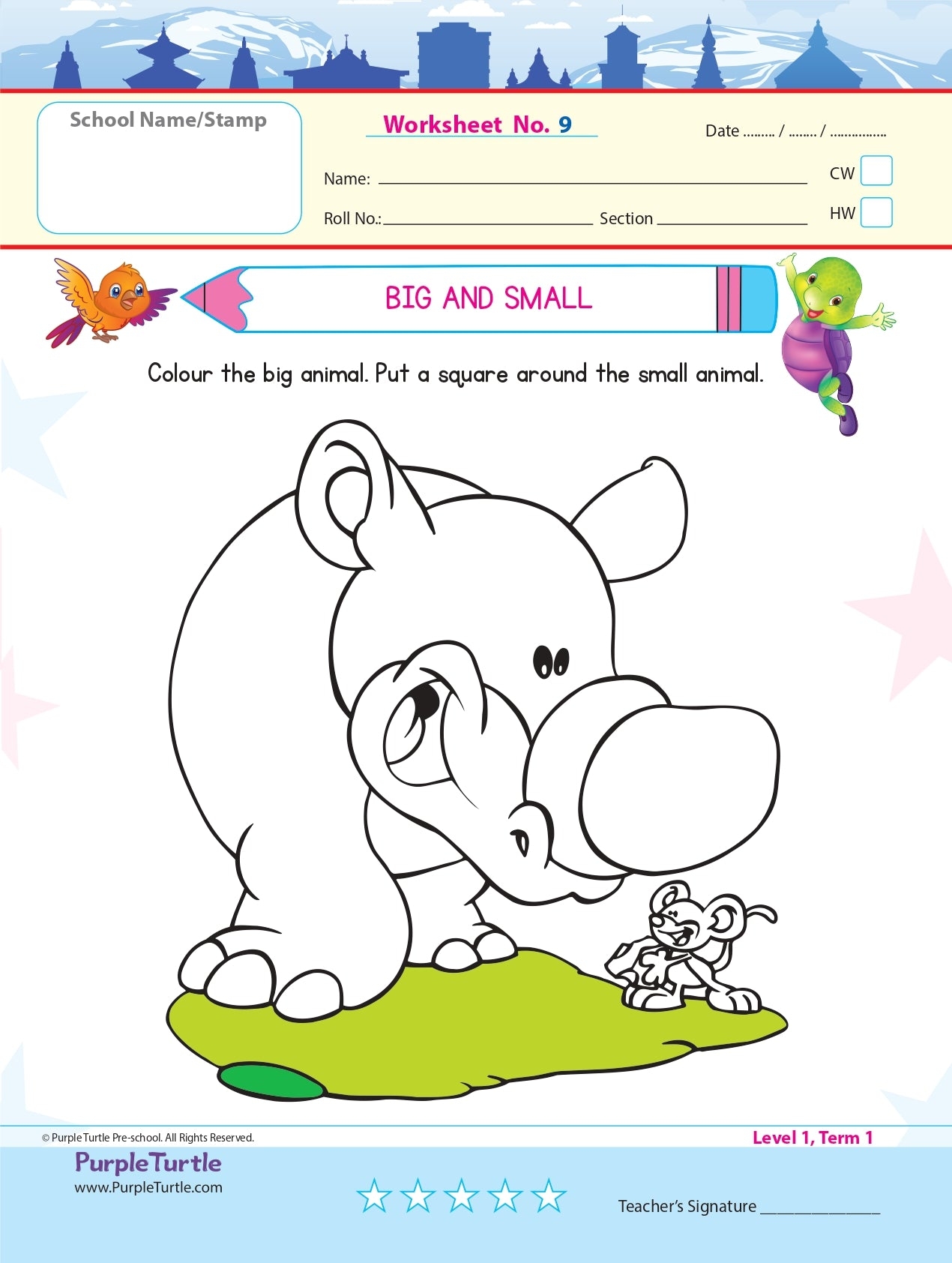 Purple Turtle Worksheets For Nursery English Maths EVS 100 