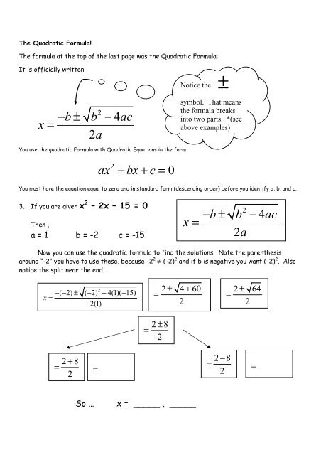 Quadratic Formula Pdf Worksheet Quadraticworksheet
