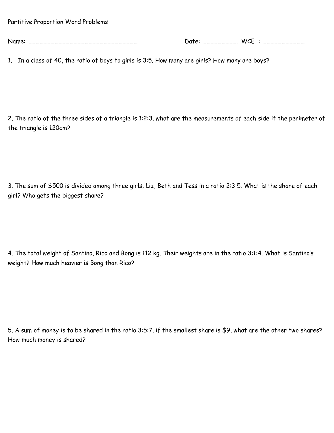 Ratio Worksheets Worksheets Library