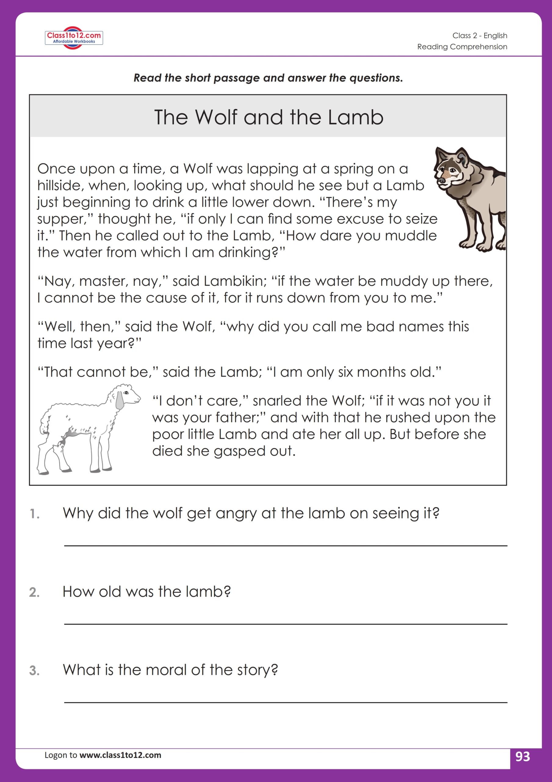 Reading Comprehension For Class 2 Class1to12