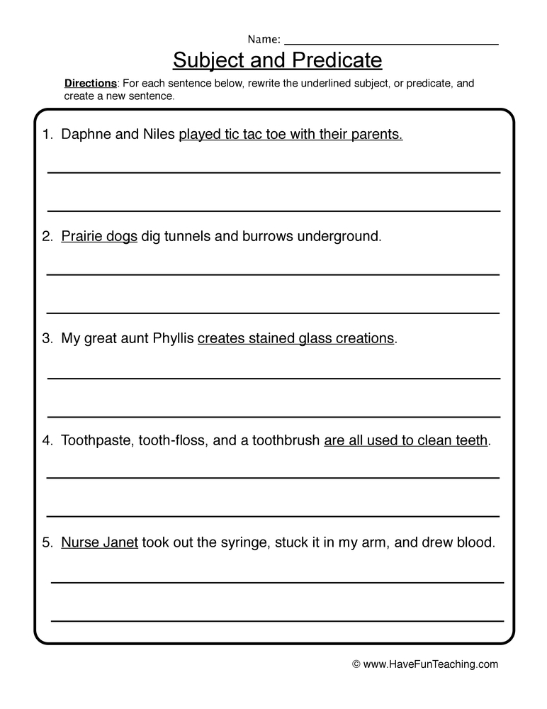 Rewriting Subject Predicate Sentences Worksheet By Teach Simple