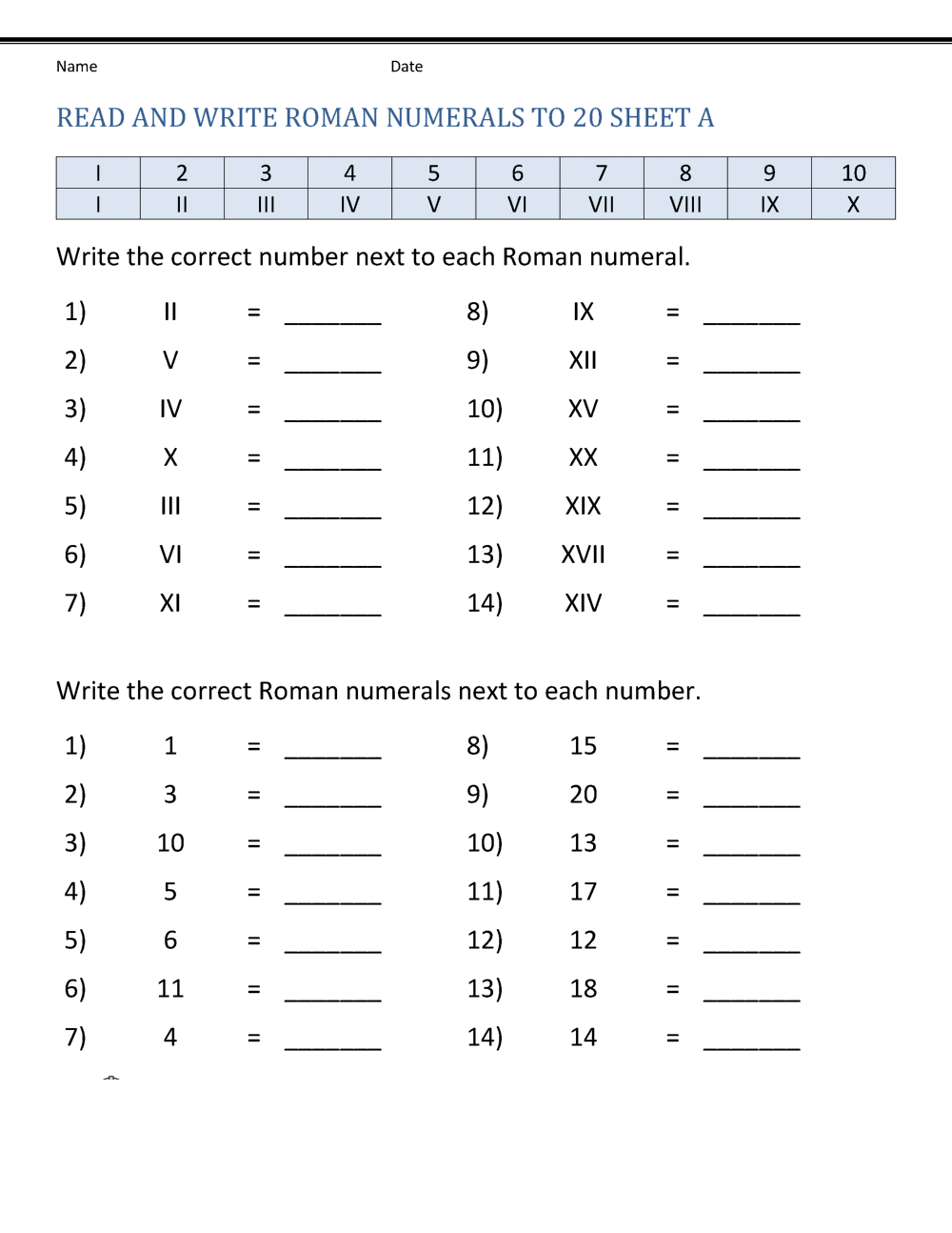 Roman Numerals Worksheet For Kids Printable In PDF
