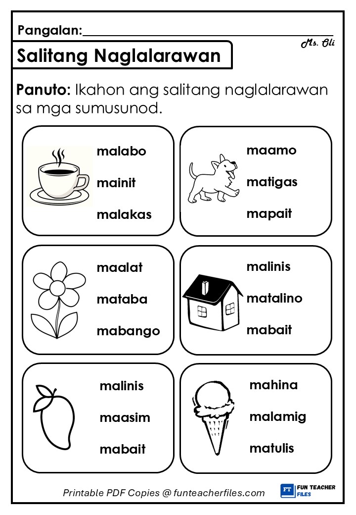 Salitang Naglalarawan O Pang uri Worksheet 3 Fun Teacher Files