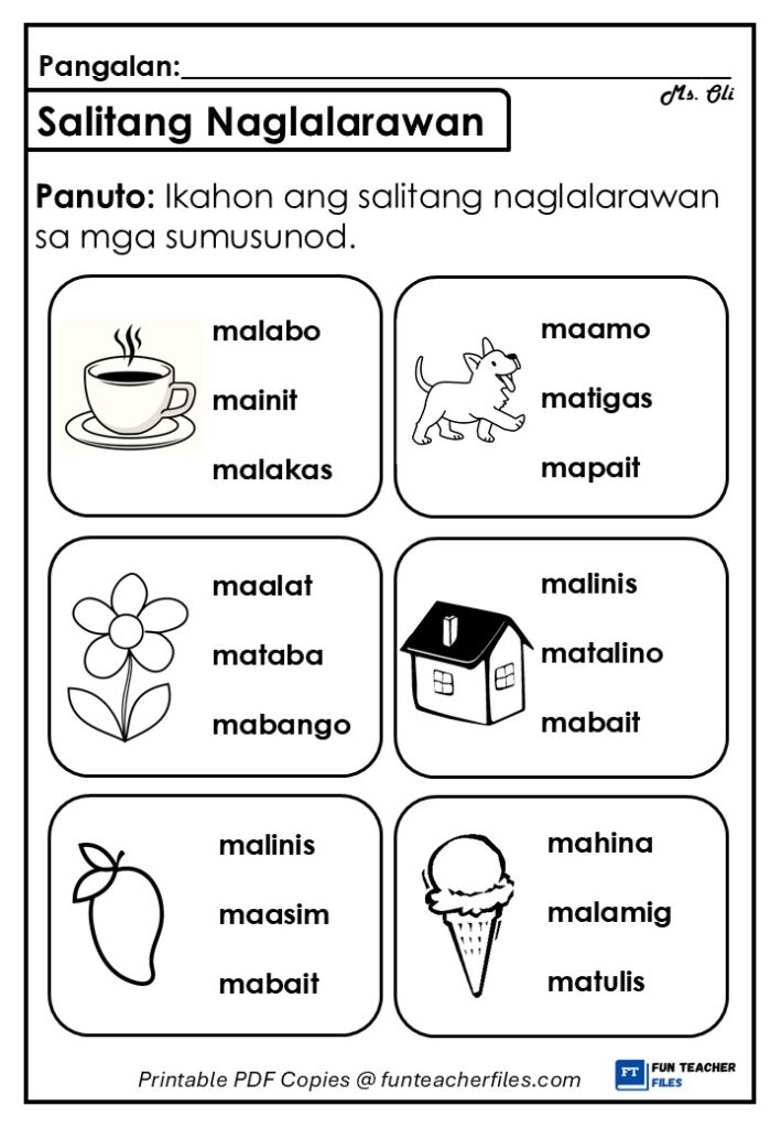 Salitang Naglalarawan O Pang uri Worksheet 3 Fun Teacher Files