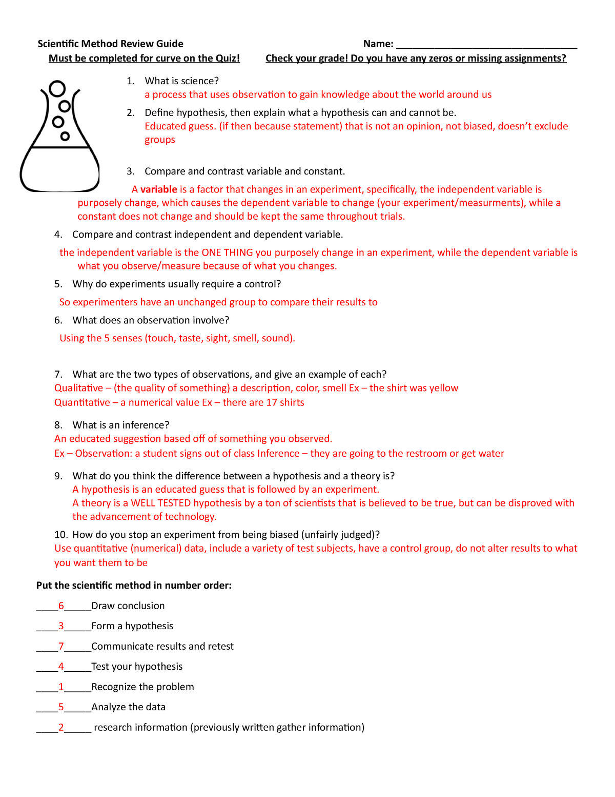 Scientific Method Review Guide Answer Key Scientific Method 
