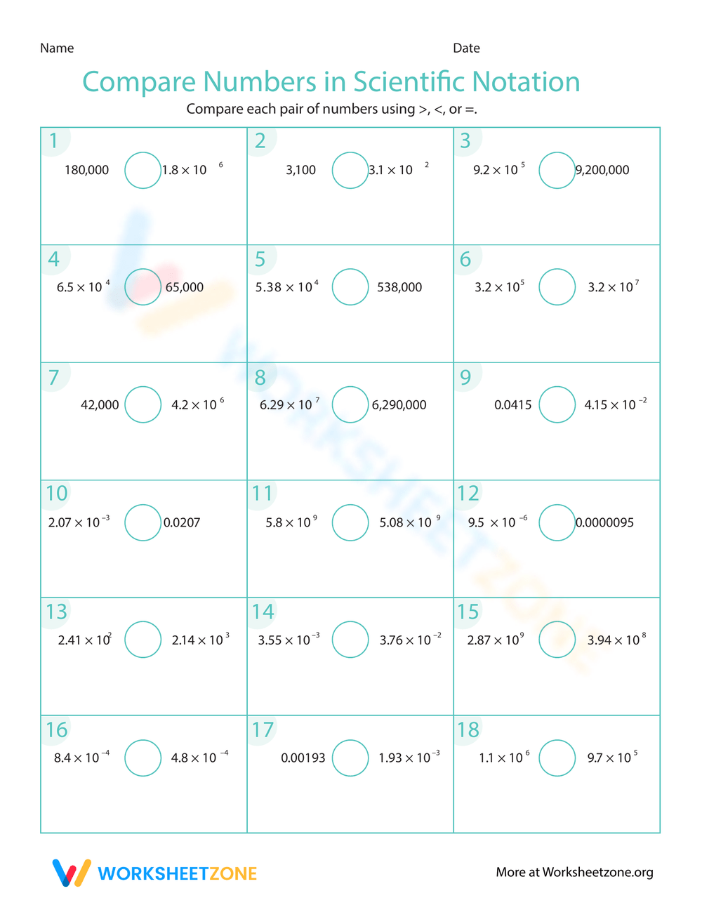 Scientific Notation Compare And Order Worksheets Library