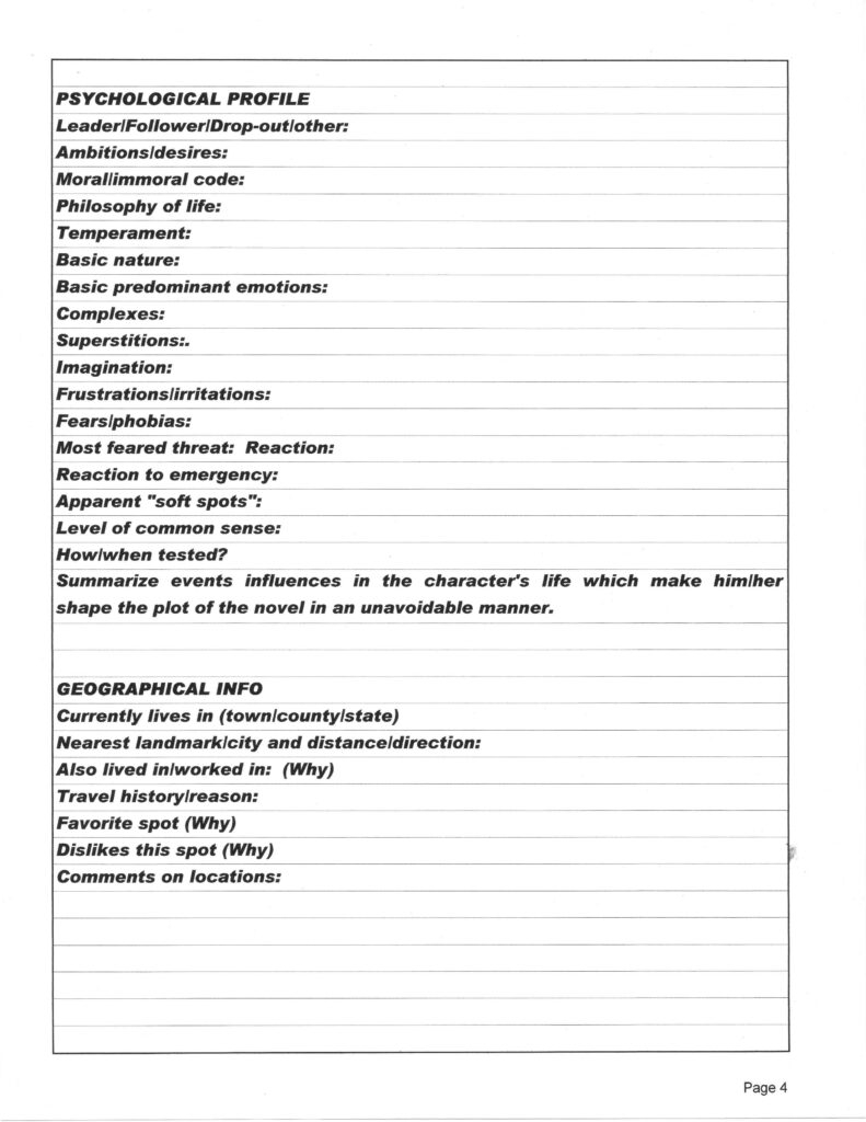 Screenplay Character Development Worksheet Screenplay Character 