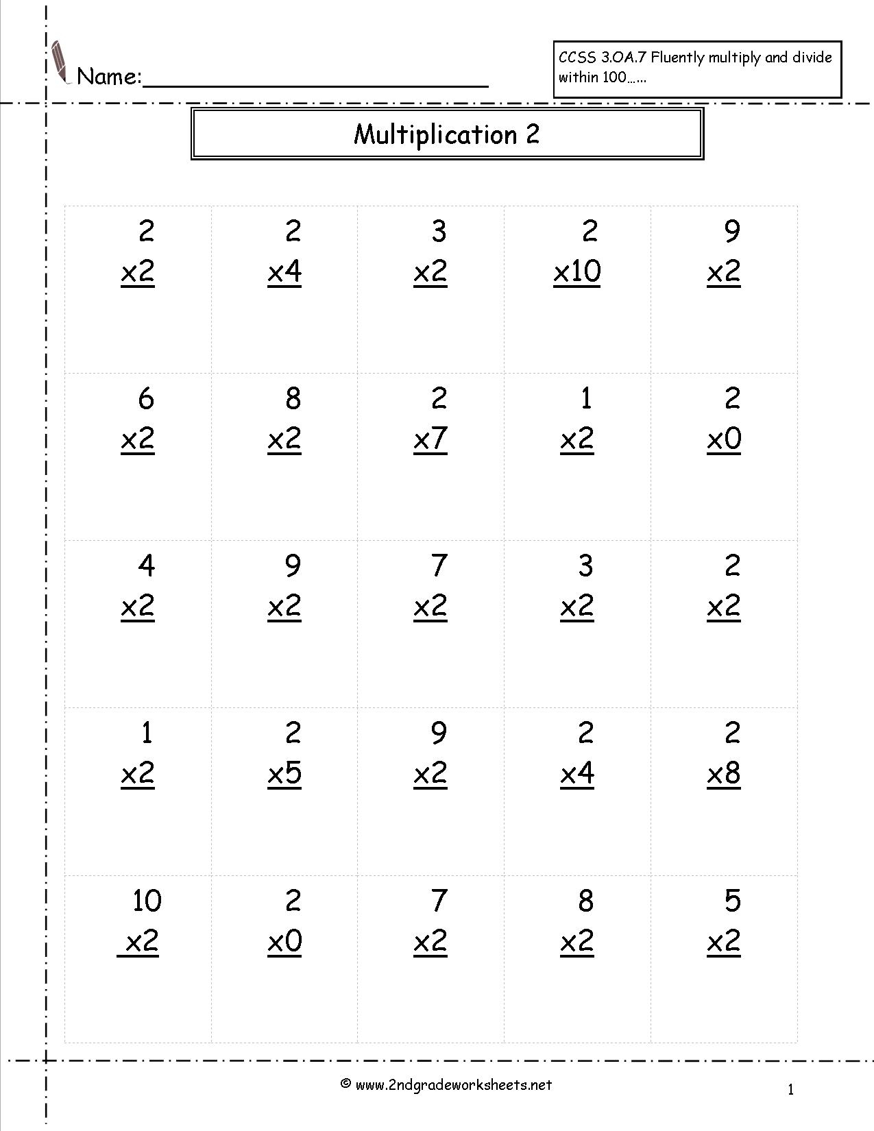 Second Grade Multiplication Worksheets Free Printable