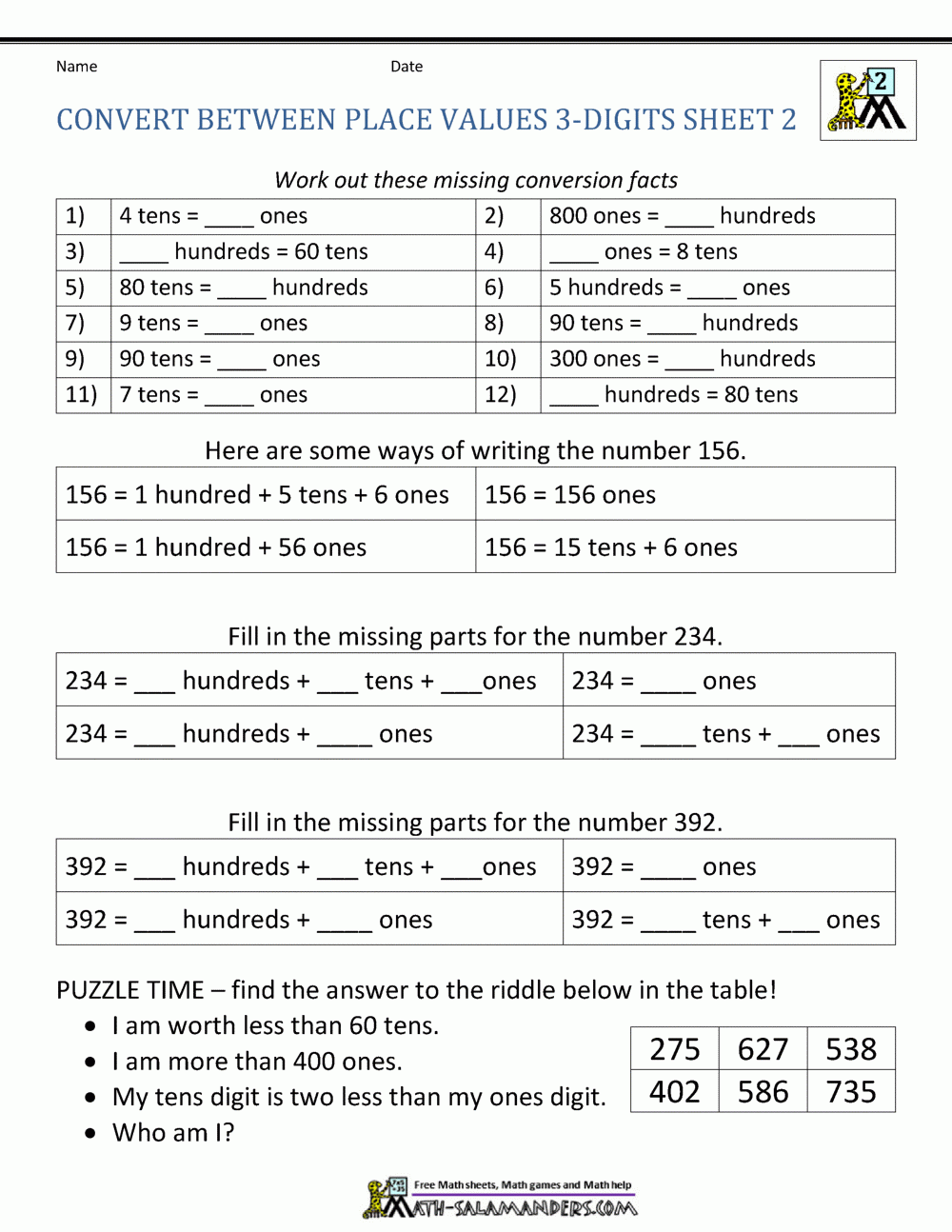 Second Grade Place Value Worksheets Worksheets Library