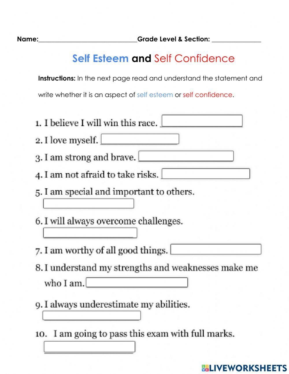 Self Esteem Worksheets Worksheets Library