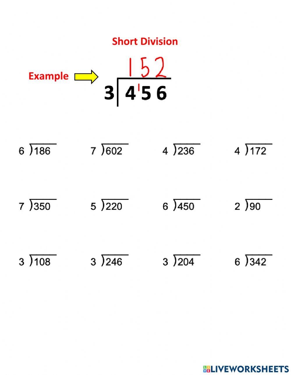 Short Division No Remainders Worksheet Live Worksheets Worksheets