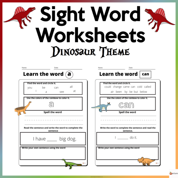Sight Words Activity Worksheets Dinosaur Theme Made By Teachers