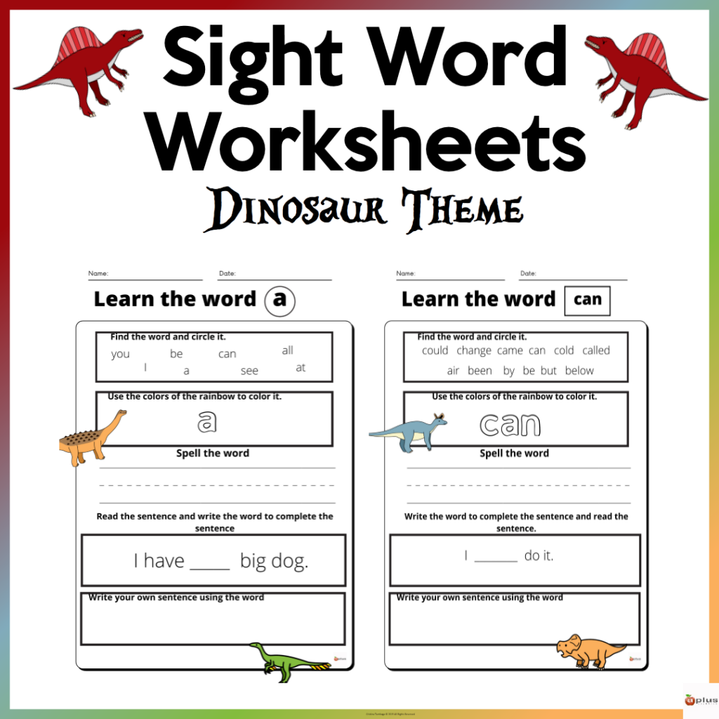 Sight Words Activity Worksheets Dinosaur Theme Made By Teachers