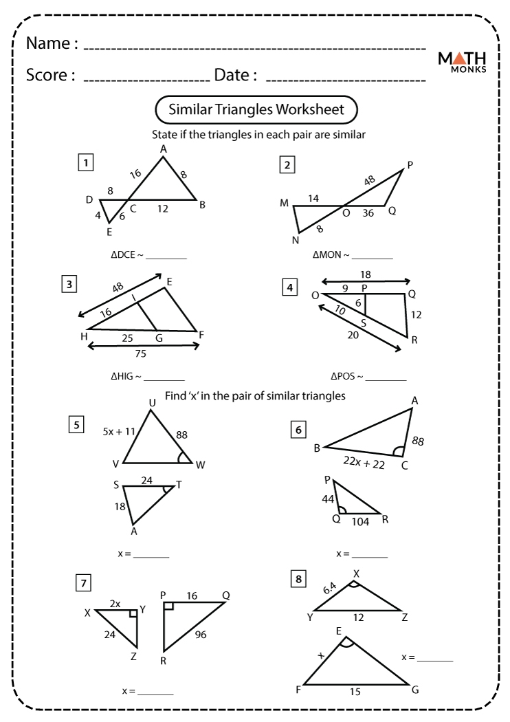Similar Triangles Worksheets Math Monks Worksheets Library
