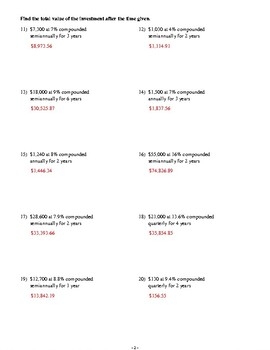 Simple And Compound Interest Worksheet With Solutions By Frankie 