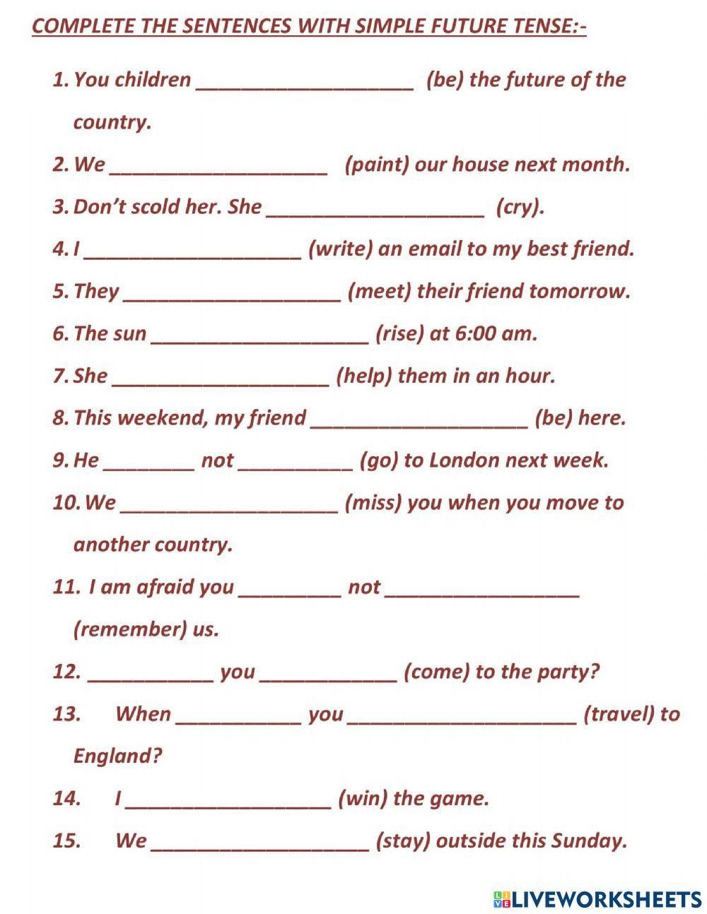 Simple Future Tense Activity For GRADE 3 Live Worksheets Worksheets 