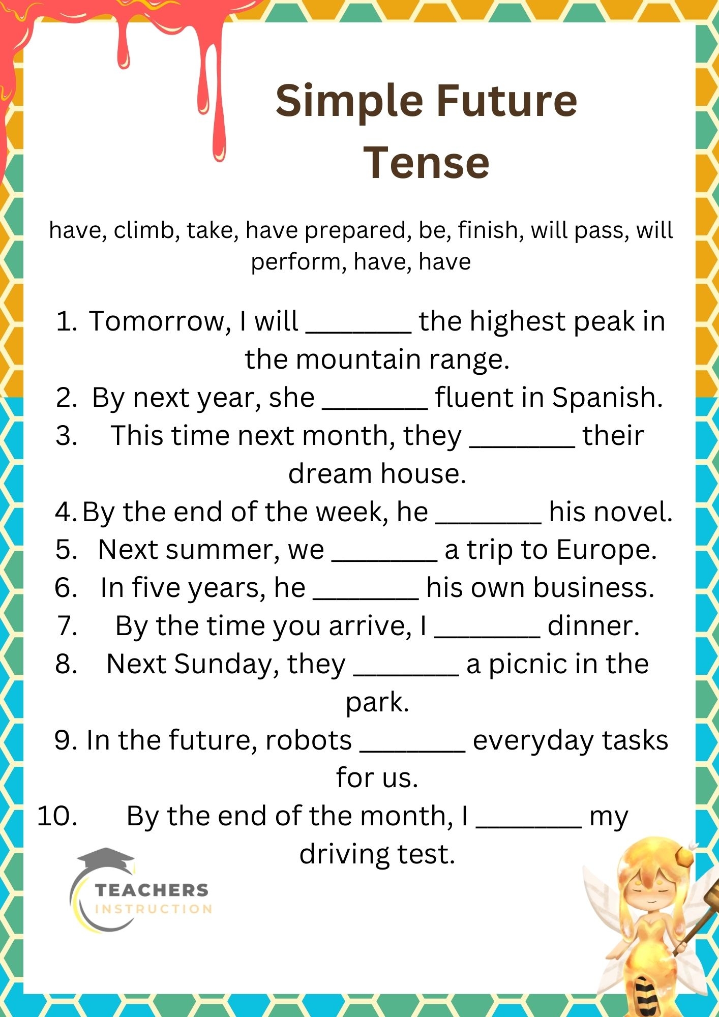 Simple Future Tense Worksheet Simple Future Tense Worksheet