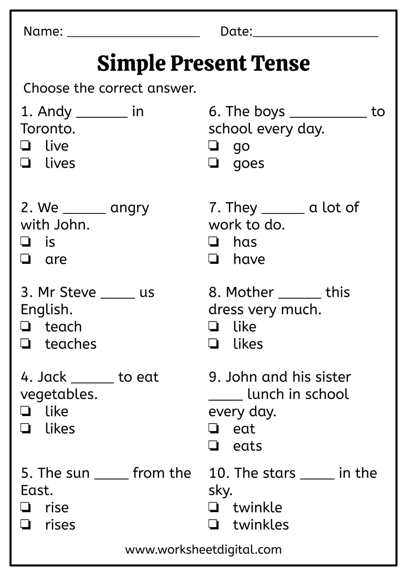 Simple Present Tense Worksheet Digital Worksheets Library