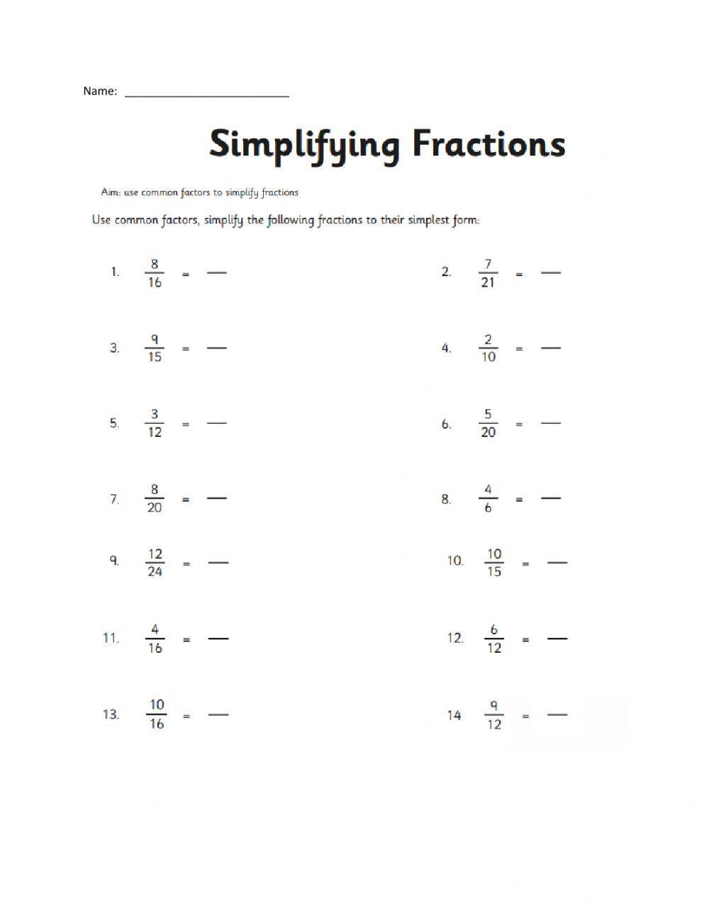 Simplifying Fractions Activity How To Simplify Fractions Worksheets 