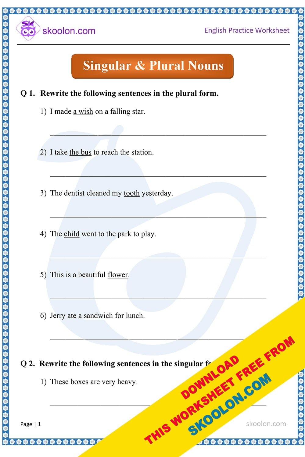 Singular And Plural Nouns 4 Skoolon Worksheets Library